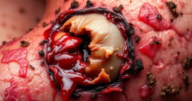 Ulzerierende Brusttumor durchbricht die Haut